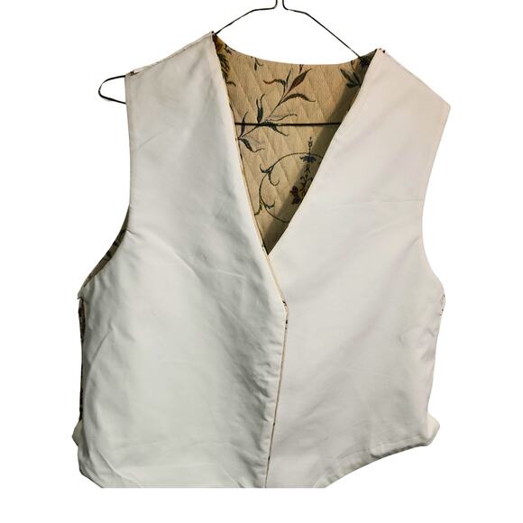 SUMMER VEST UPCYCLED, REPOURPOSED  VINTAGE BROCADE, BEIGE, SIZE M - Picture 5 of 7